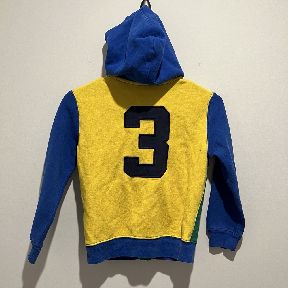 Polo Ralph Lauren Hoodie Boys Size 7 Embroidered Big Pony Logo Blue Green Yellow - Picture 3 of 4